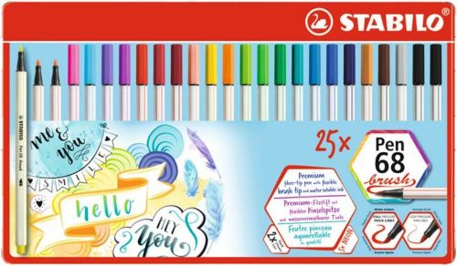 Ecsetirón készlet, fém doboz, STABILO Pen 68 brush, 19 különböző szín (TST5682532)