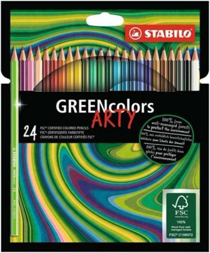 Színes ceruza készlet, hatszögletű, STABILO GreenColors ARTY, 24 különböző szín (TST6019241A)