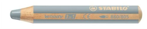 Színes ceruza, kerek, vastag, STABILO Woody 3 in 1, ezüst (TST880805)