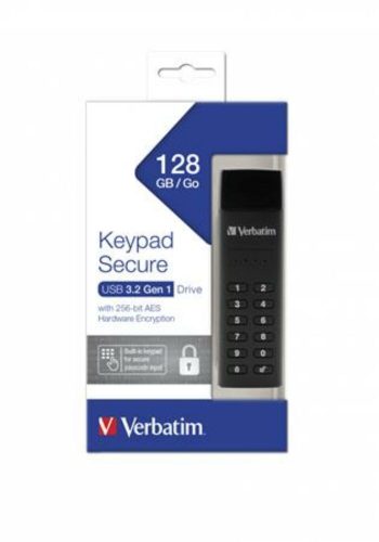 Pendrive, 128GB, USB 3.2, titkosítás, 160/130Mb/s, VERBATIM Keypad Secure (UV128GKS)