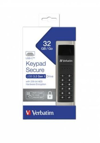 Pendrive, 32GB,USB-C (USB 3.2), titkosítás, 160/130Mb/s, VERBATIM Keypad Secure (UV32GCKS)