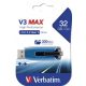 Pendrive, 32GB, USB 3.2, 175/80 MB/s, VERBATIM V3 MAX, kék-fekete (UV32GSM)