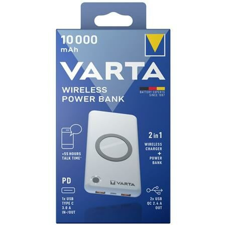 Hordozható akkumulátor, vezeték nélküli töltés, 10000 mAh, VARTA (VHAK10G)