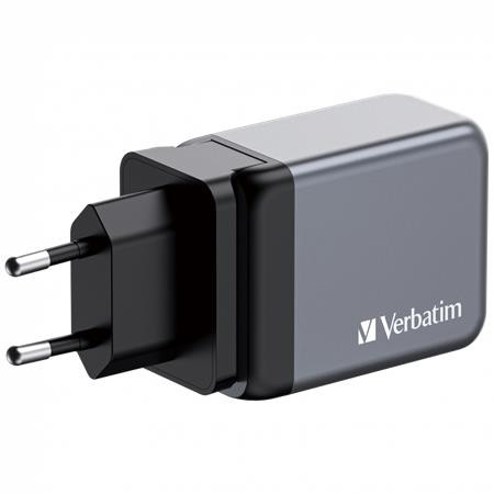 Hálózati töltő, 2xUSB-C PD (65W), USB-A QC 3.0, EU/UK/US, GaN, VERBATIM (VT32201)