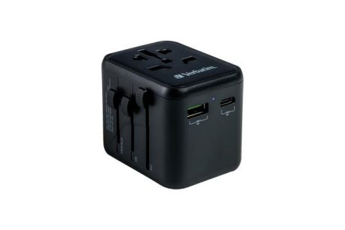 Utazó adapter, univerzális, USB-A(QC 3.0)/USB-C(PD20W)2xUSB, VERBATIM UTA-02 (VT49544)